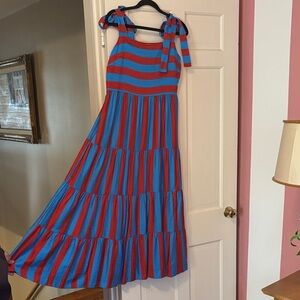 Striped Tie-Shoulder Blue and Red Maxi Dress